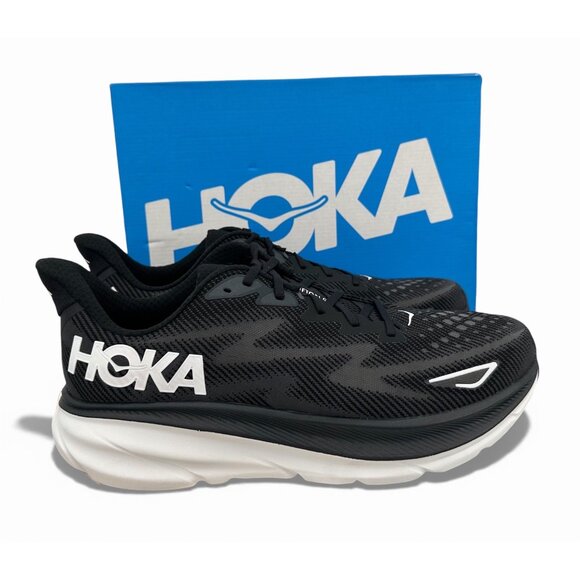 HOKA Clifton 9 Supportive Running Shoes Black White Cushioned Trainers Men’s 14 - Picture 10 of 13
